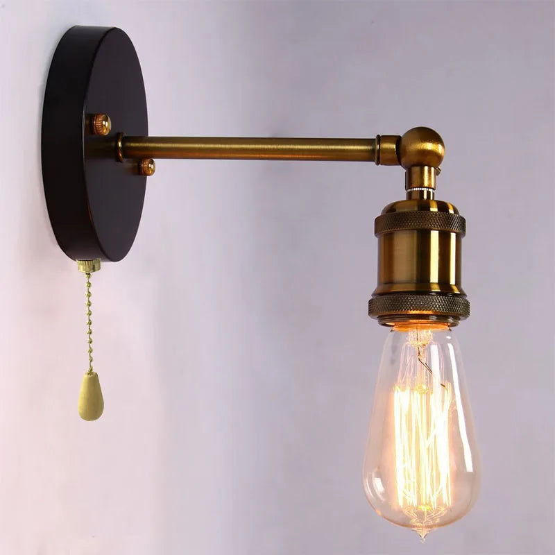 Adjustable Industrial Metal Wall Lamp - Vintage Lighting with Pull Chain Switch