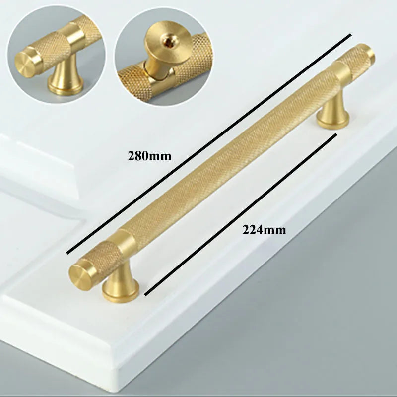 Gold Knurled Brass Handles – Textured Kitchen Cabinet Pulls and Wardrobe Knobs (50-500mm)
