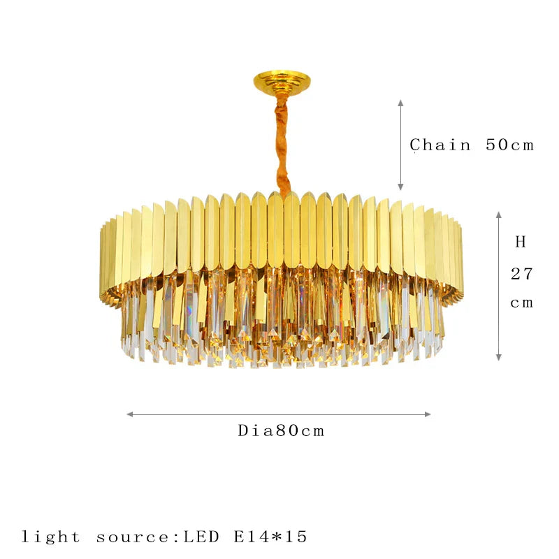 Elegant Post-Modern Crystal Chandelier - Stainless Steel Golden Round Lighting for Living Rooms, Dining Rooms, and Bedrooms