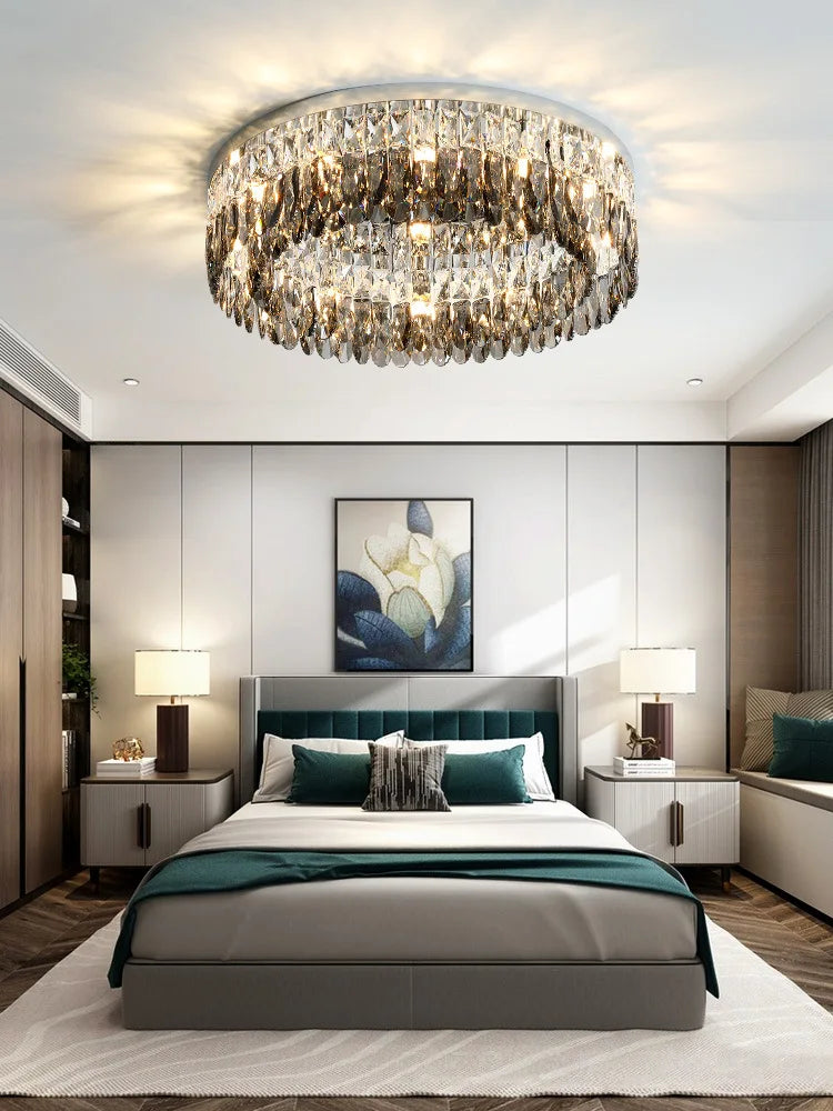 Nordic Simple Modern Crystal Ceiling Lamp - Chrome Silver Finish for Living, Dining, and Bedroom Spaces