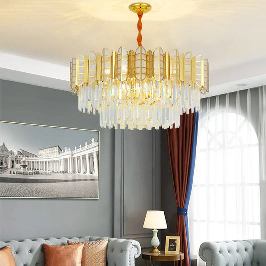 LED Stainless Steel Golden Post-Modern Chandelier - Light Luxury Crystal Elegance for Living Rooms, Bedrooms, and Dining Spaces