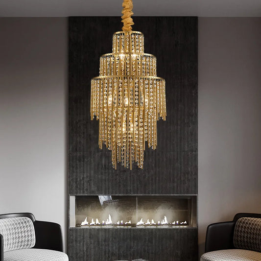 Elegant Brushed Gold LED Crystal Chandelier - A Luxury Addition to Your Modern Loft Home Decor