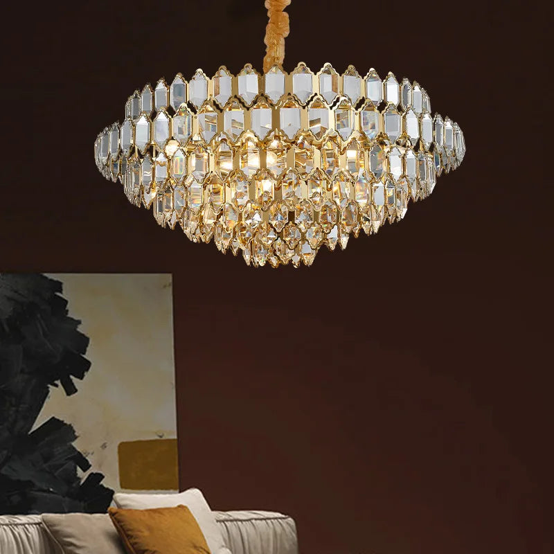 Modern Style Golden Luster Suspended Crystal Chandelier - Elegance for Living Rooms, Bedrooms, and Dining Spaces