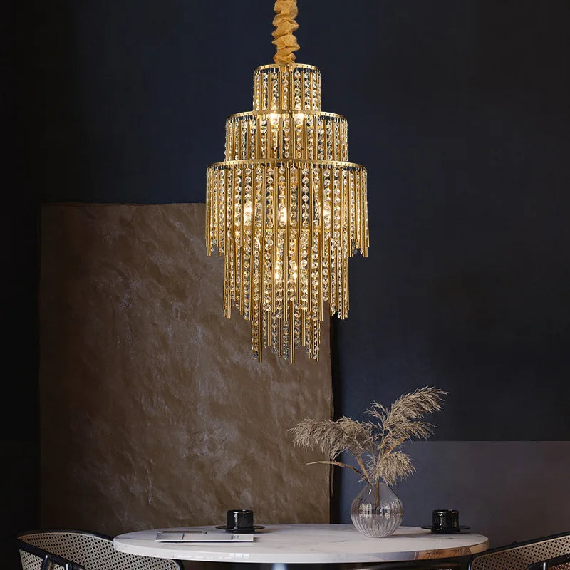Elegant Brushed Gold LED Crystal Chandelier - A Luxury Addition to Your Modern Loft Home Decor