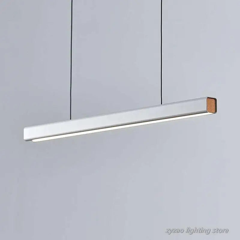 Sleek Wooden Line LED Pendant Lamp - Modern Minimalist Lighting for Office, Dining Room, Cafe, and Bar Decor