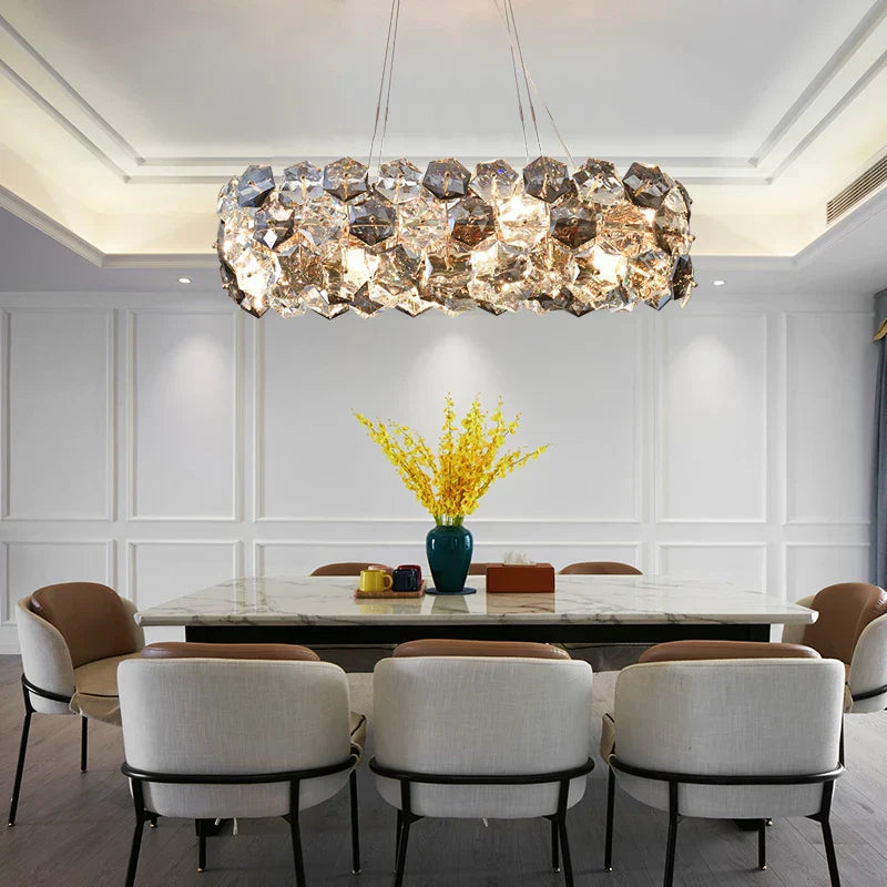 Post-modern Crystal Wrought Iron Chandelier - Elegance for Dining Rooms, Creative Living Rooms, and Glossy Suspension Lighting in Bedrooms
