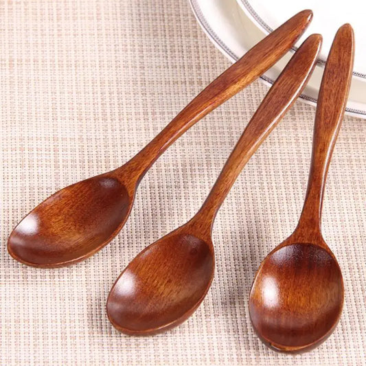 High Quality Natural Wood Spoon Fork Bamboo Kitchen Cooking Dining Soup Tea Honey Coffee Utensil Tools Soup-Teaspoon Tableware