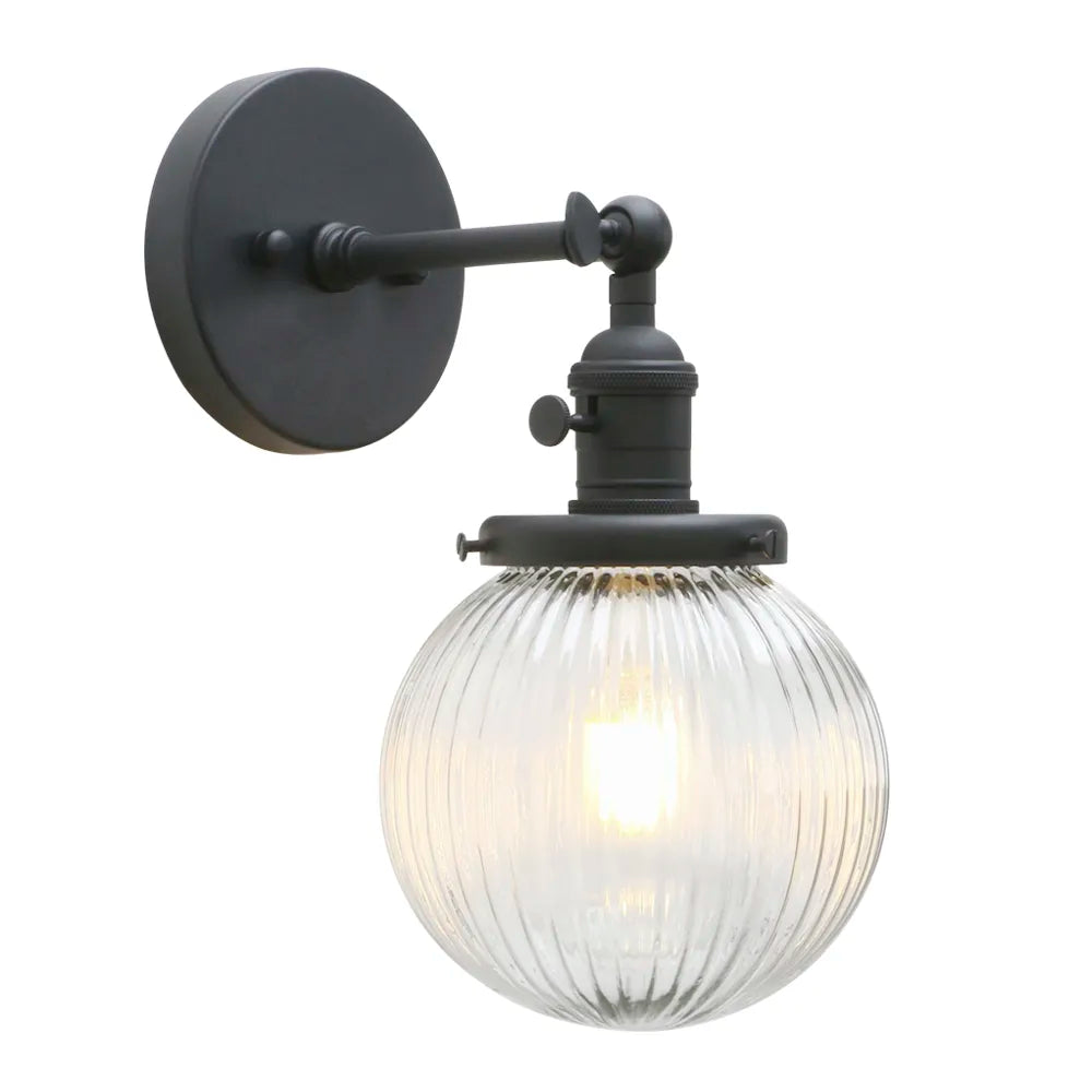 Permo Industrial Ribbed Globe Glass Wall Light - Stylish Switched Wall Sconces for Kitchen, Living Room, and Bedroom