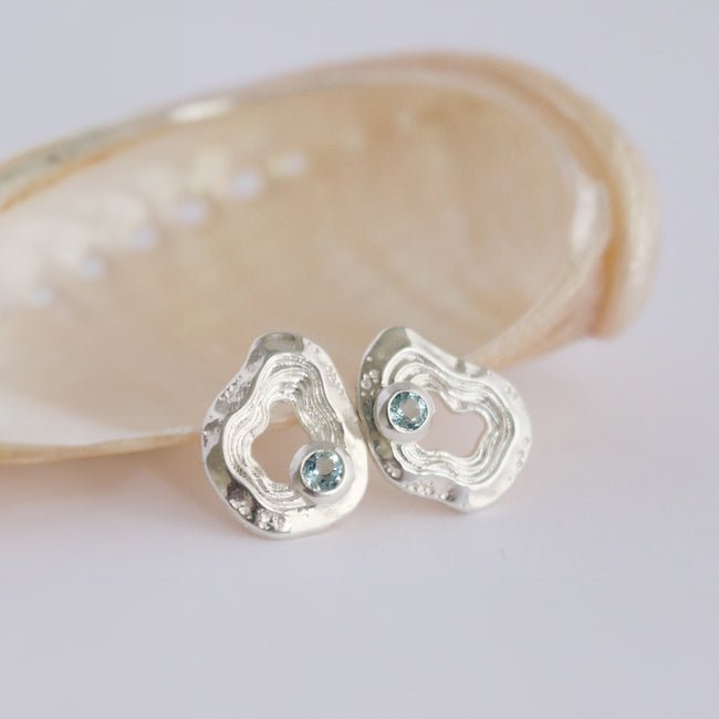 Oasis Ear Studs – Sterling Silver & Gold with Blue Topaz