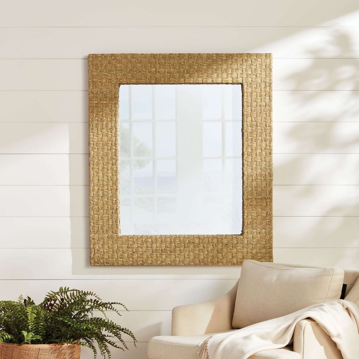 Handwoven Rectangle Water Grass Wall Mirror