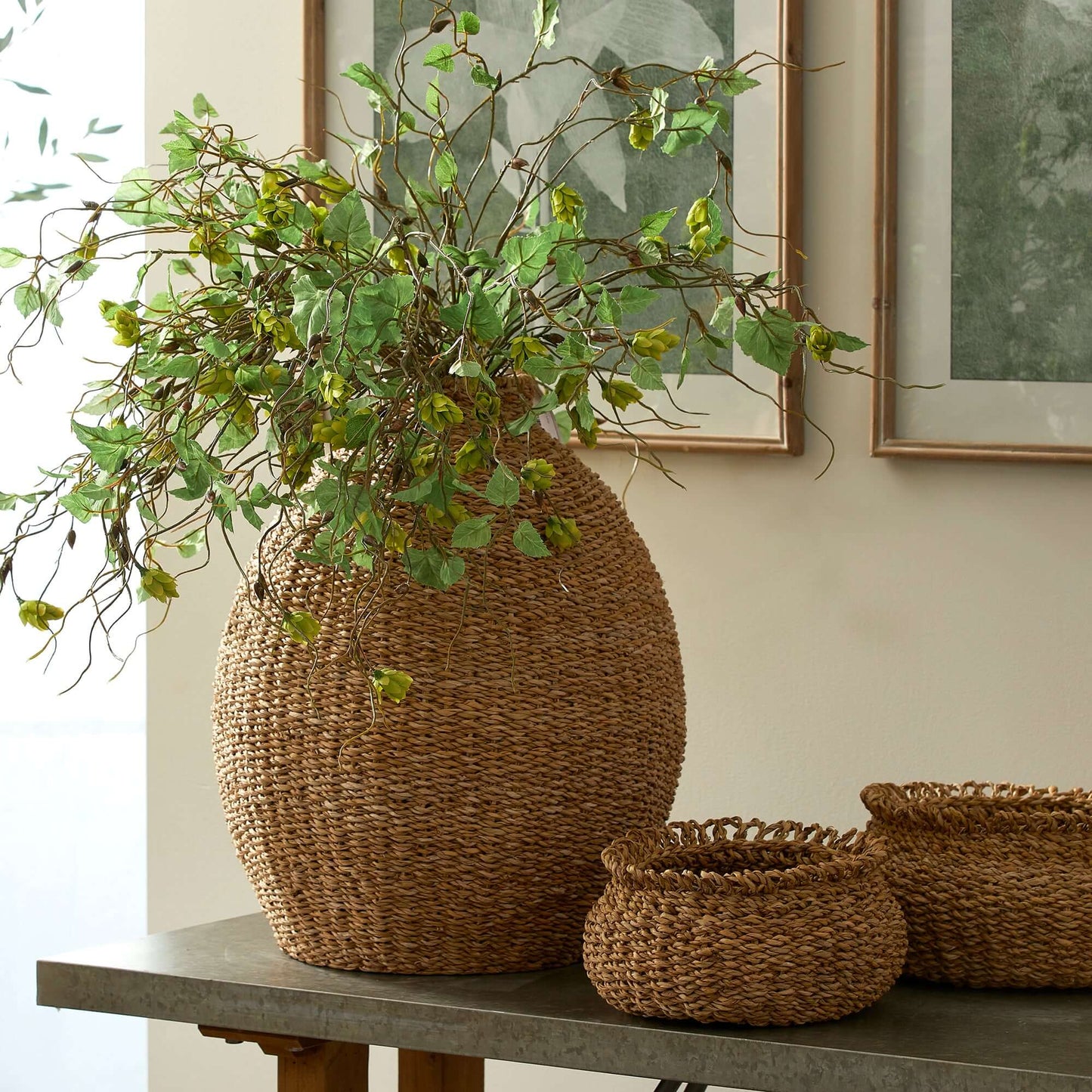 Handwoven Seagrass Teardrop Vase for Boho and Coastal Decor