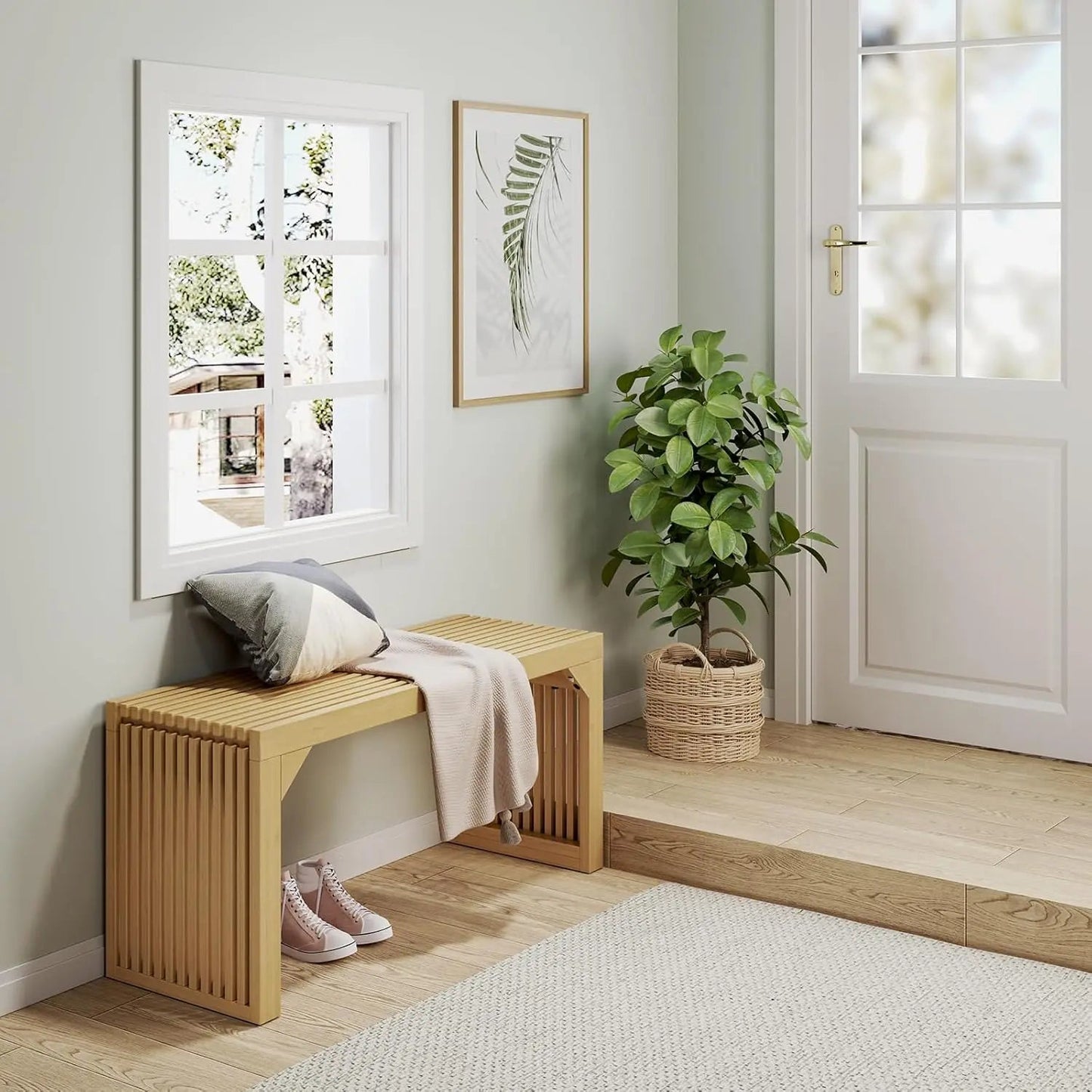 Hausvita HiKingQueens 35" Dining Bench, Indoor Wood Bench for Entryway,Living Room,Kitchen and Bedroom (Nature, Long Bench)