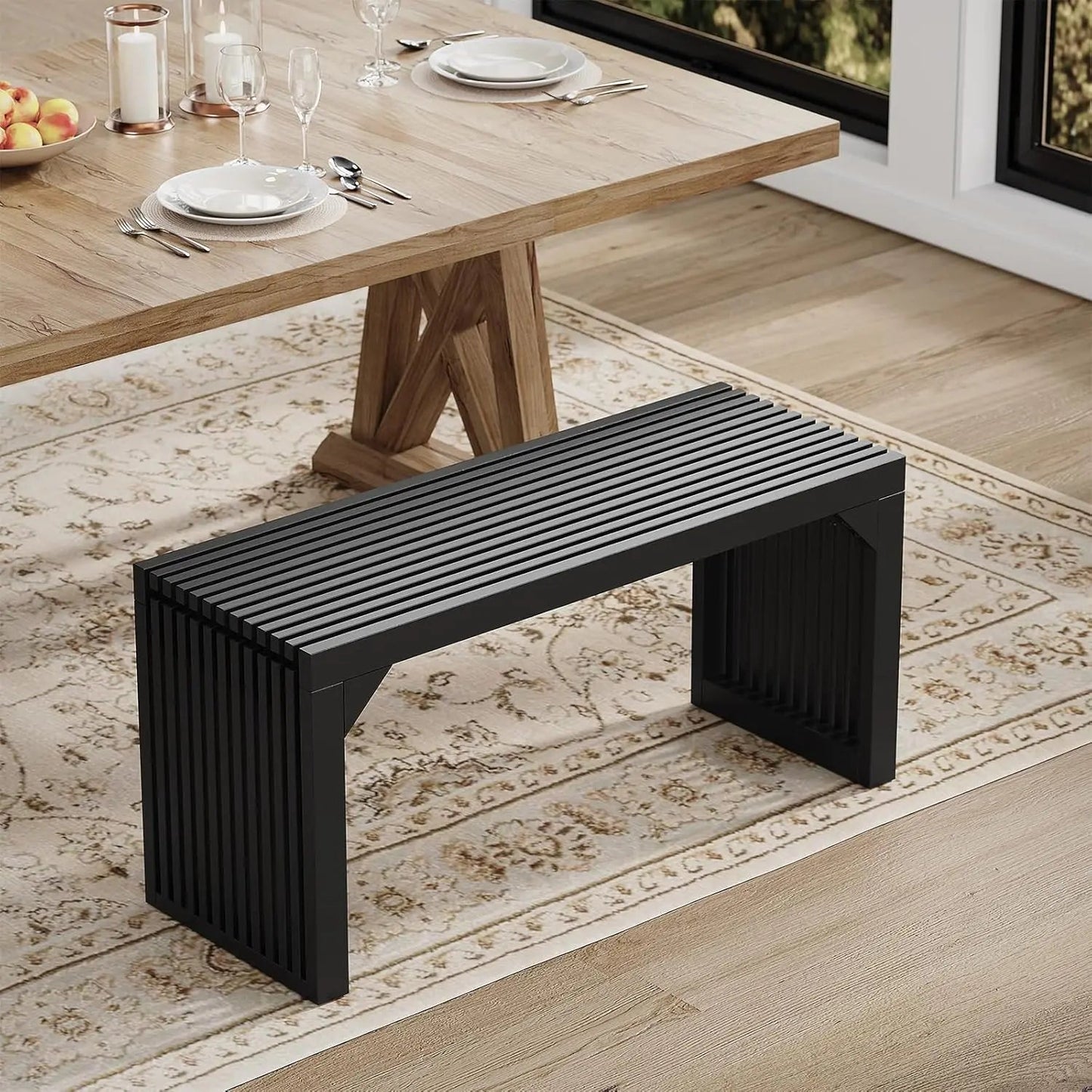 Hausvita HiKingQueens 35" Dining Bench, Indoor Wood Bench for Entryway,Living Room,Kitchen and Bedroom (Nature, Long Bench)