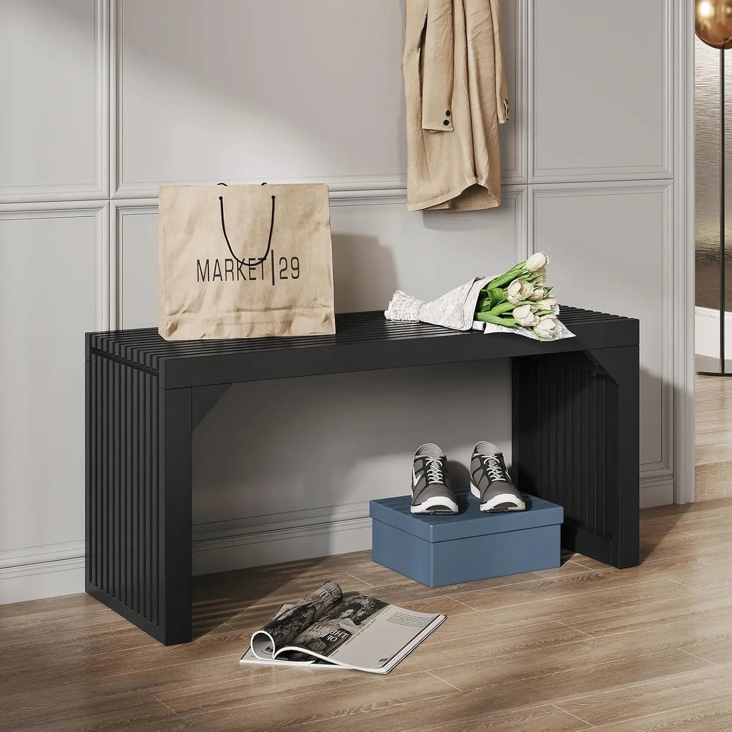 Hausvita HiKingQueens 35" Dining Bench, Indoor Wood Bench for Entryway,Living Room,Kitchen and Bedroom (Nature, Long Bench)