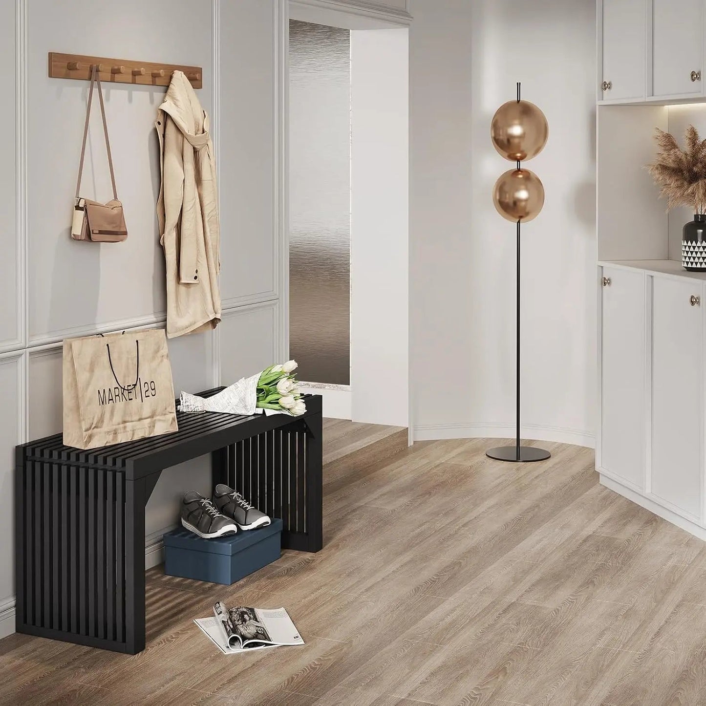 Hausvita HiKingQueens 35" Dining Bench, Indoor Wood Bench for Entryway,Living Room,Kitchen and Bedroom (Nature, Long Bench)