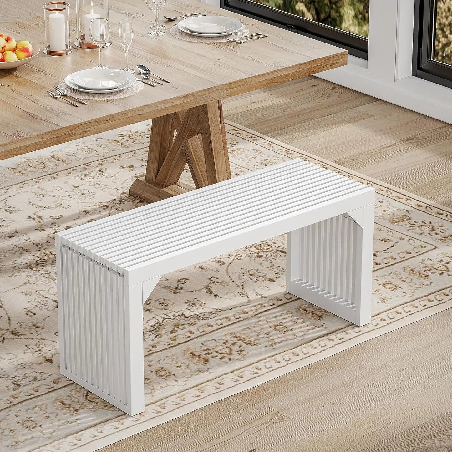 Hausvita HiKingQueens 35" Dining Bench, Indoor Wood Bench for Entryway,Living Room,Kitchen and Bedroom (Nature, Long Bench)