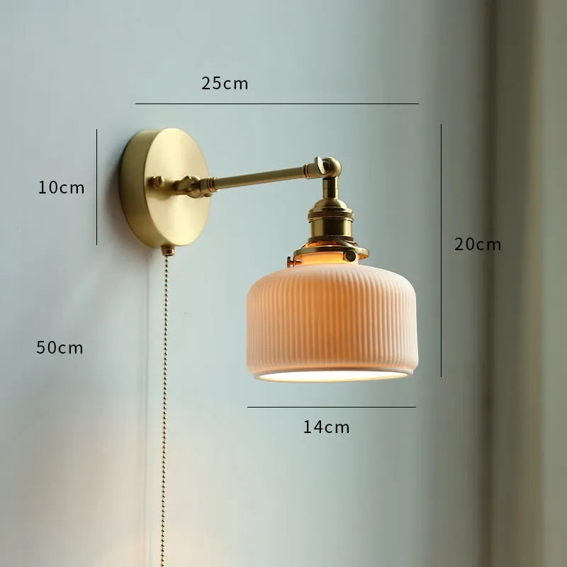 Modern Ceramic Wall Lamp with Pull Chain Switch - Stylish Lighting for Bathrooms, Mirrors, and Stairways