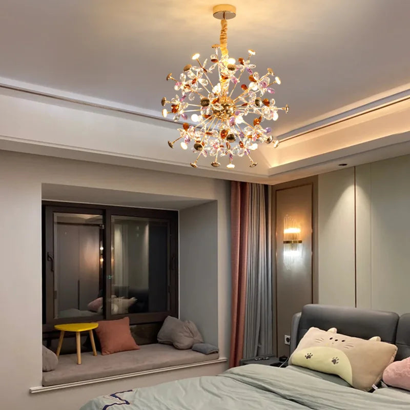 Contemporary Dandelion LED Chandelier - Fashionable Branch Design with Colorful Crystal Accents