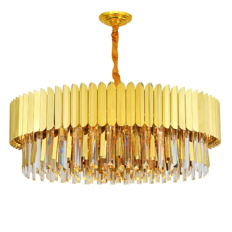 Elegant Post-Modern Crystal Chandelier - Stainless Steel Golden Round Lighting for Living Rooms, Dining Rooms, and Bedrooms