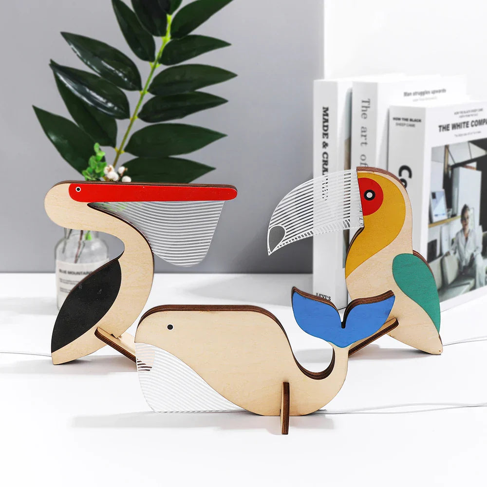 Wood and Acrylic Animals LED Night Light - Charming Decor for Children's Bedrooms