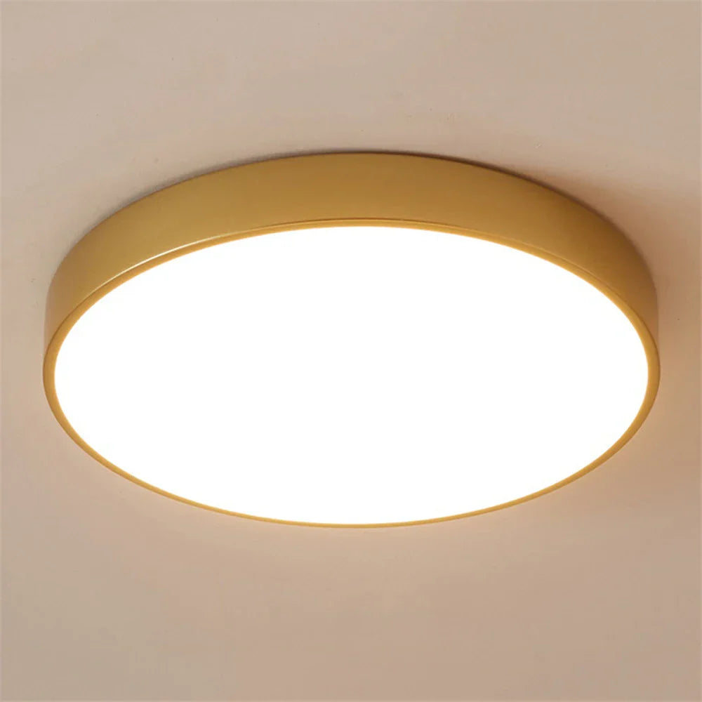 Modern Round Gold LED Ceiling Light - Ultra-Thin 5cm Surface Mount with Remote Control