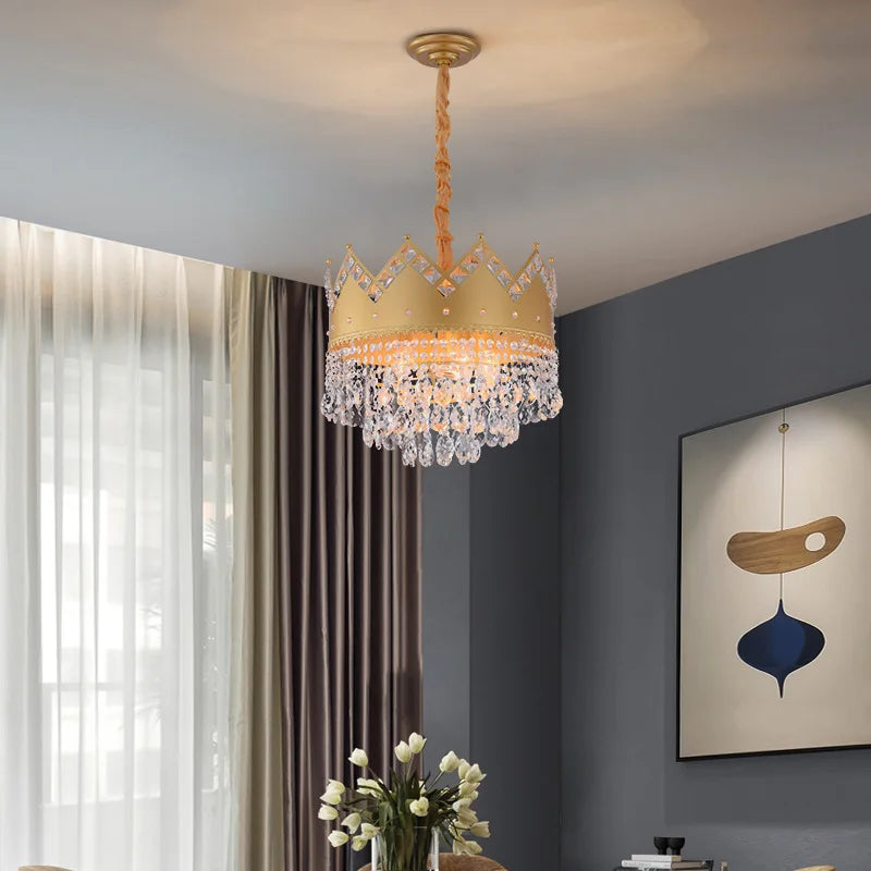 Elegant French Pastoral Golden Crystal Chandelier - Perfect for Living Rooms, Dining Rooms, Bedrooms, and Entrances
