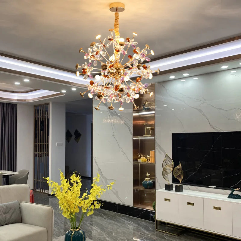 Contemporary Dandelion LED Chandelier - Fashionable Branch Design with Colorful Crystal Accents