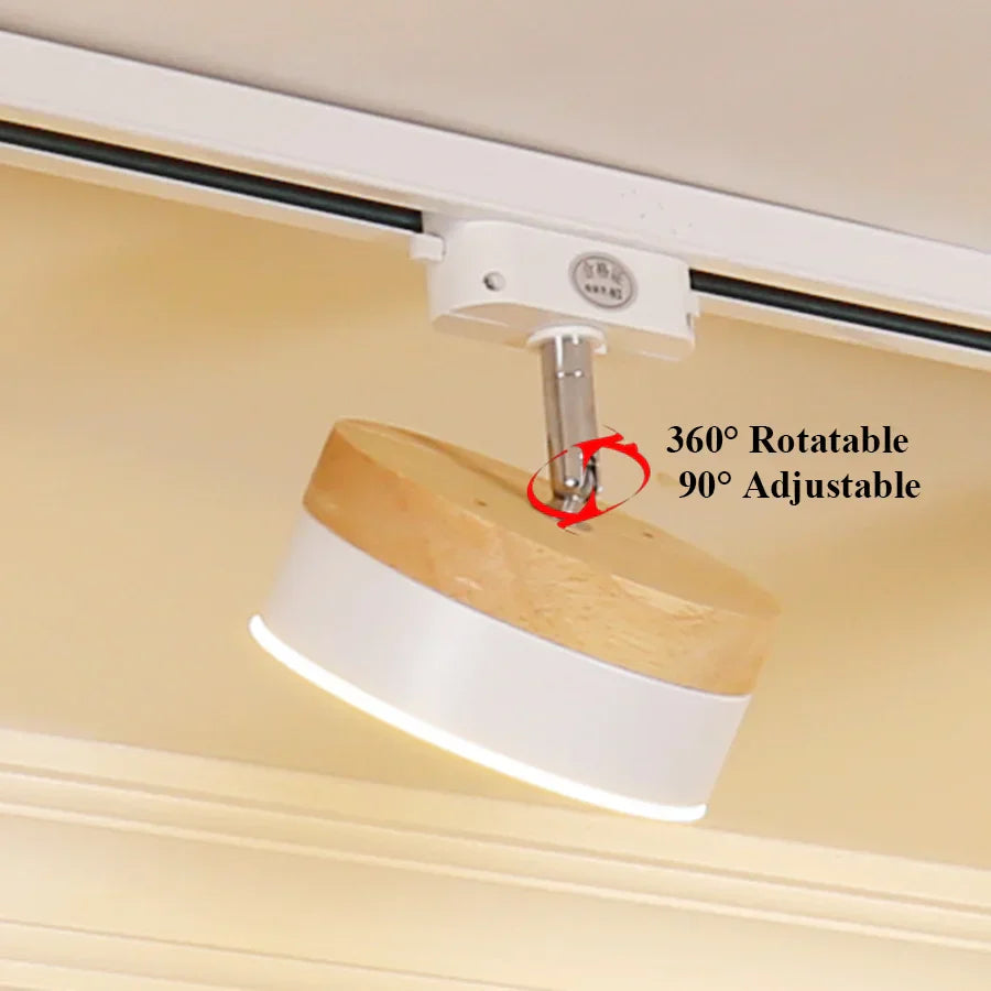 12W Nordic Wooden LED Track Light - COB Ceiling Spotlight for Home and Store Decor