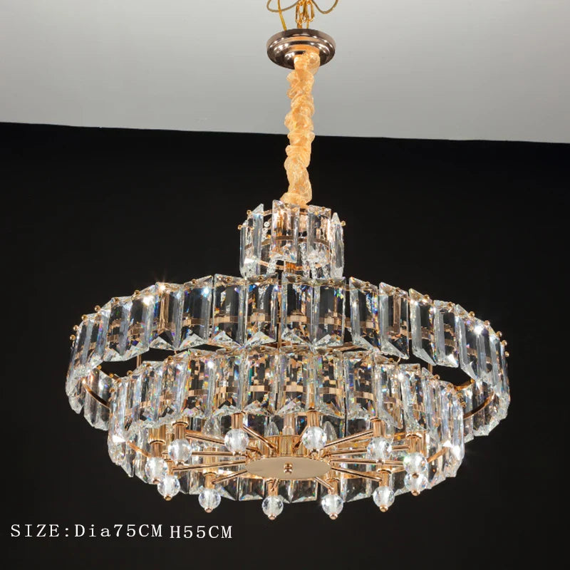 Contemporary LED Crystal Chandelier - Illuminate Your Living Room with Elegant Round and Rectangle Golden Indoor Lighting