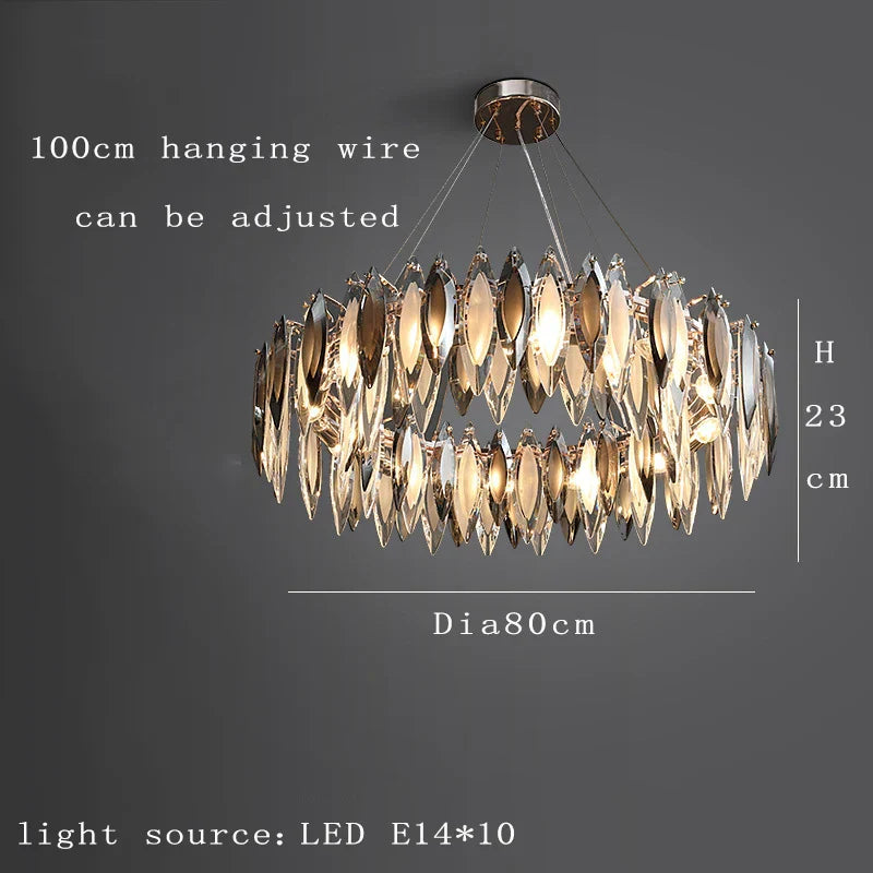 Elegant Round Gold LED Crystal Chandelier - A Modern Luxury Lighting Fixture for Dining Rooms, Living Rooms, and Home Decor