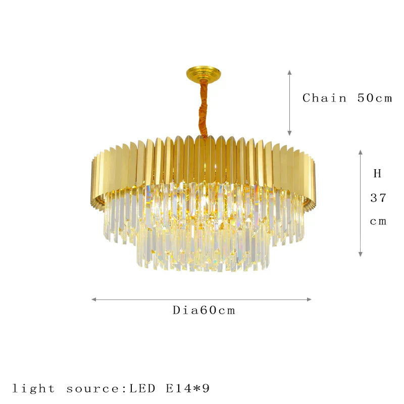 Postmodern Round Gold Stainless Steel Crystal LED Chandelier - Contemporary Illumination for Dining Elegance