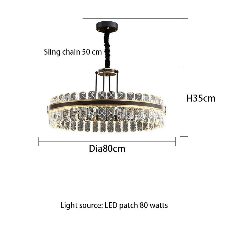 Crystal Chandelier - Modern Minimalist LED Black Leather Design for Living Rooms, Bedrooms, and Dining Spaces