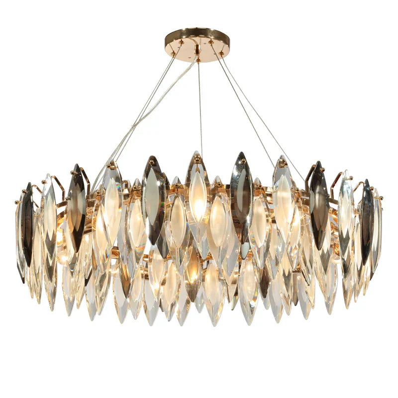 Elegant Round Gold LED Crystal Chandelier - A Modern Luxury Lighting Fixture for Dining Rooms, Living Rooms, and Home Decor