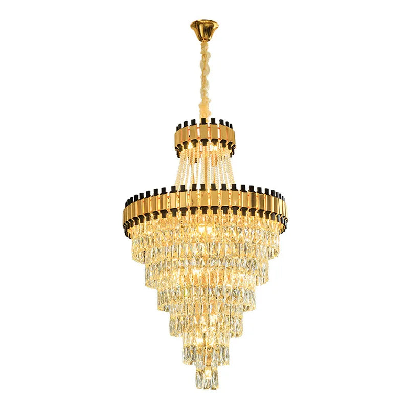 Duplex Building Chandelier - Post-Modern Light Luxury Crystal Elegance for Villas, Living Rooms, and Staircase Illumination