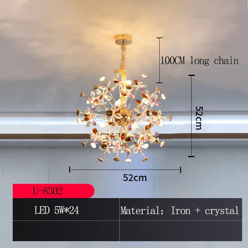 Contemporary Dandelion LED Chandelier - Fashionable Branch Design with Colorful Crystal Accents
