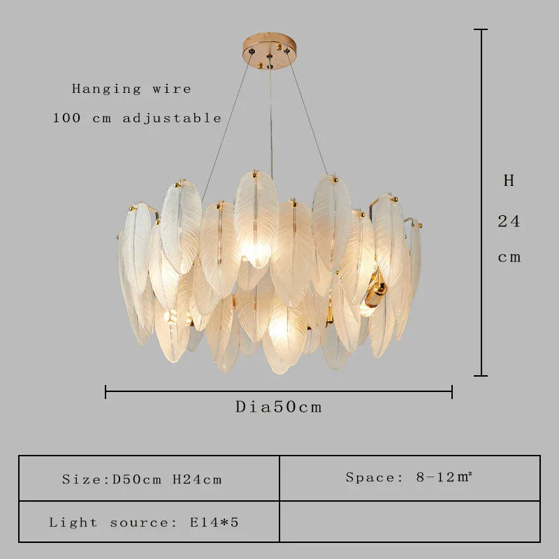 Unique Goose Feather LED Chandelier - Artistic White Glass - Designer Lighting Fixture for Foyer and More