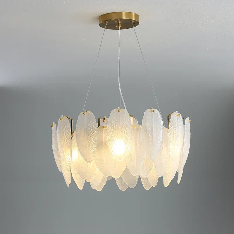 Unique Goose Feather LED Chandelier - Artistic White Glass - Designer Lighting Fixture for Foyer and More