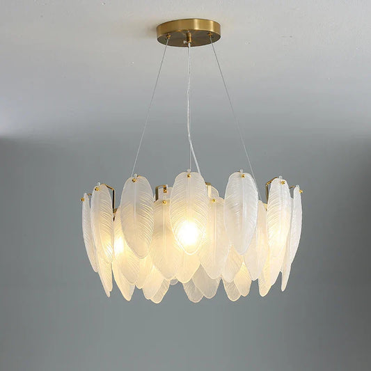 Unique Goose Feather LED Chandelier - Artistic White Glass - Designer Lighting Fixture for Foyer and More