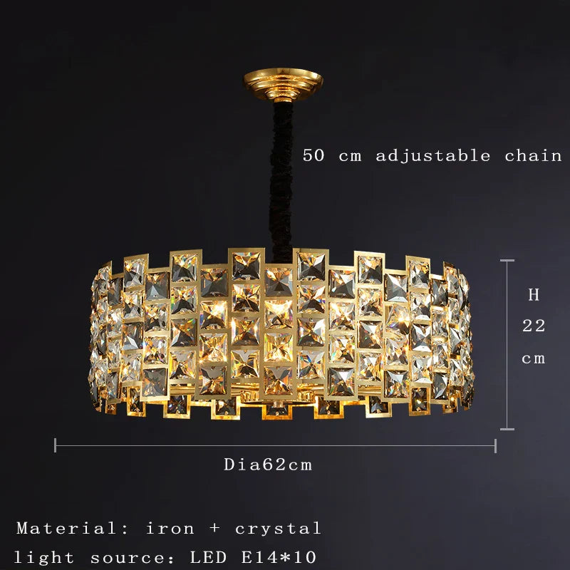 Nordic Golden Modern LED Ceiling chandelier Dining Room Decoration Lamp Square, Round Crystal Lamp