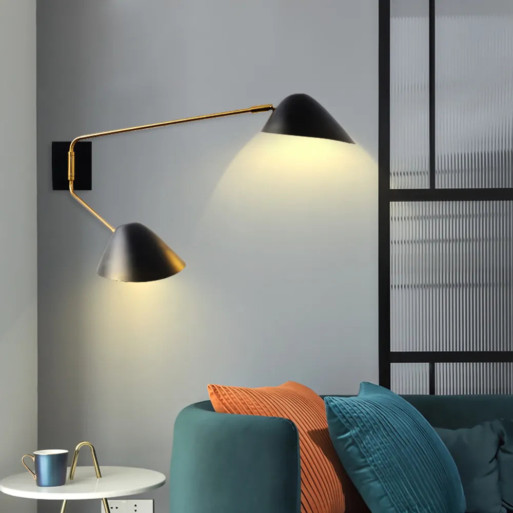 Nordic Light Luxury Double-Headed Wall Lamp  enhance Your Bedroom or Living Room with Artistic Long-Arm Design