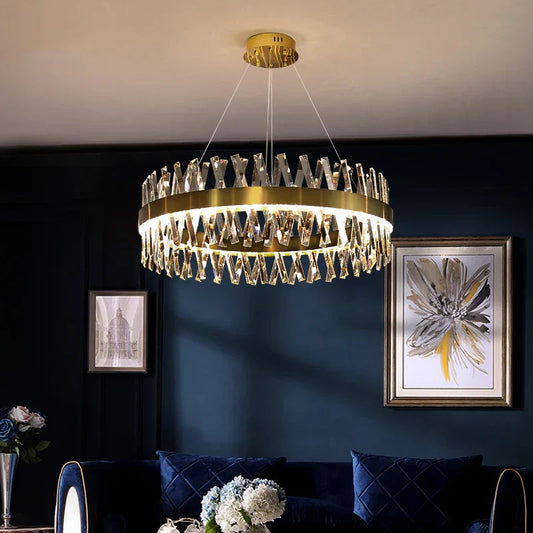 Luxury Crystal LED Chandelier - High-Quality K9 Ceiling Lighting Fixture for Elegant Living Rooms and Dining Spaces