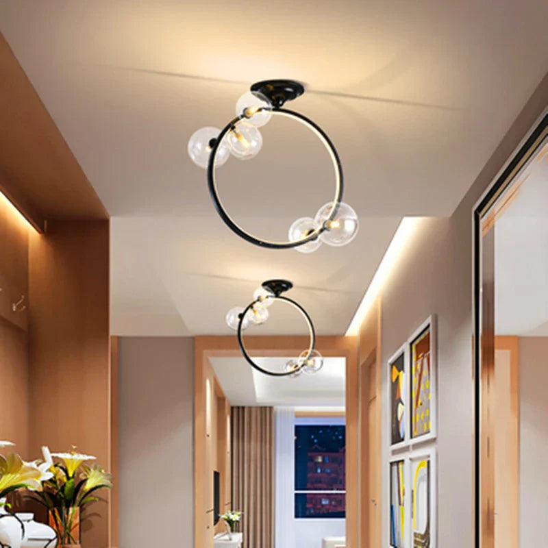Nordic LED Ceiling Lights - Round Ring Lampshade with Glass Balls for Kitchen, Room, and Home Decor Indoor Lighting - Lustre Salon Fixture