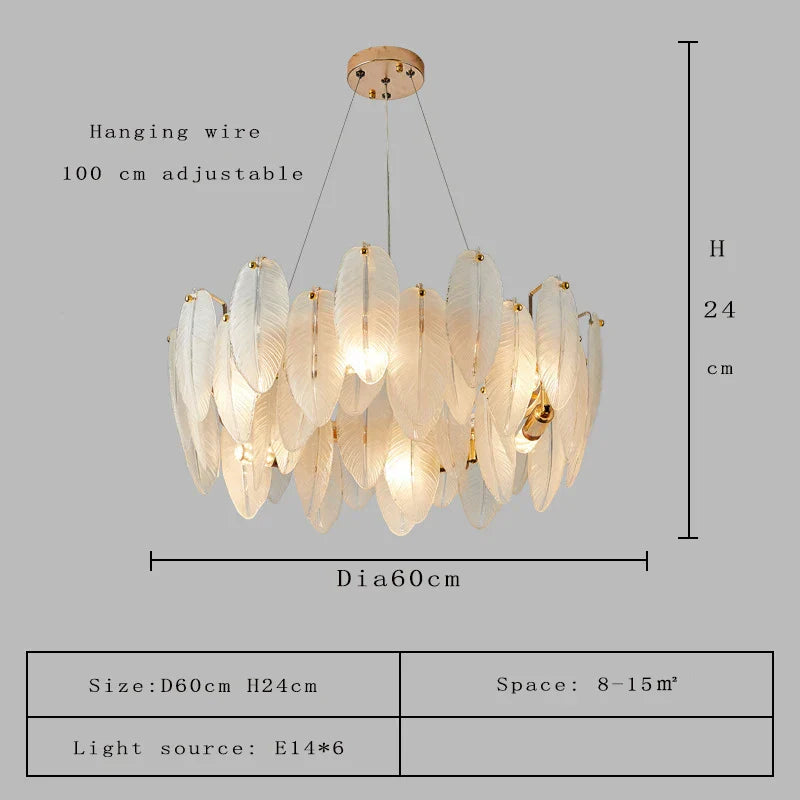 Unique Goose Feather LED Chandelier - Artistic White Glass - Designer Lighting Fixture for Foyer and More