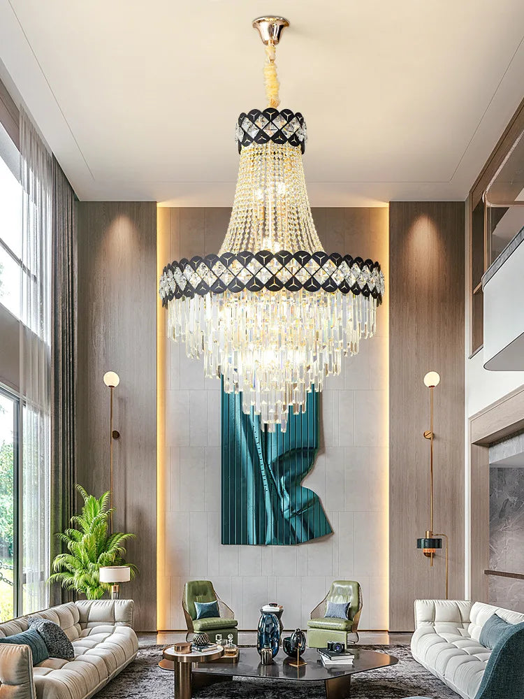 Duplex Building Crystal Chandelier - Post-Modern Light Luxury Elegance for Spiral Staircases, Halls, Villas, and Living Rooms with Suspended Gloss Lighting