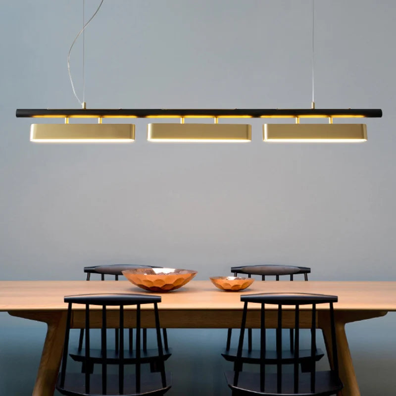 Elegant Black and Gold LED Chandelier - Contemporary Lighting for Dining, Kitchen, and Dining Rooms
