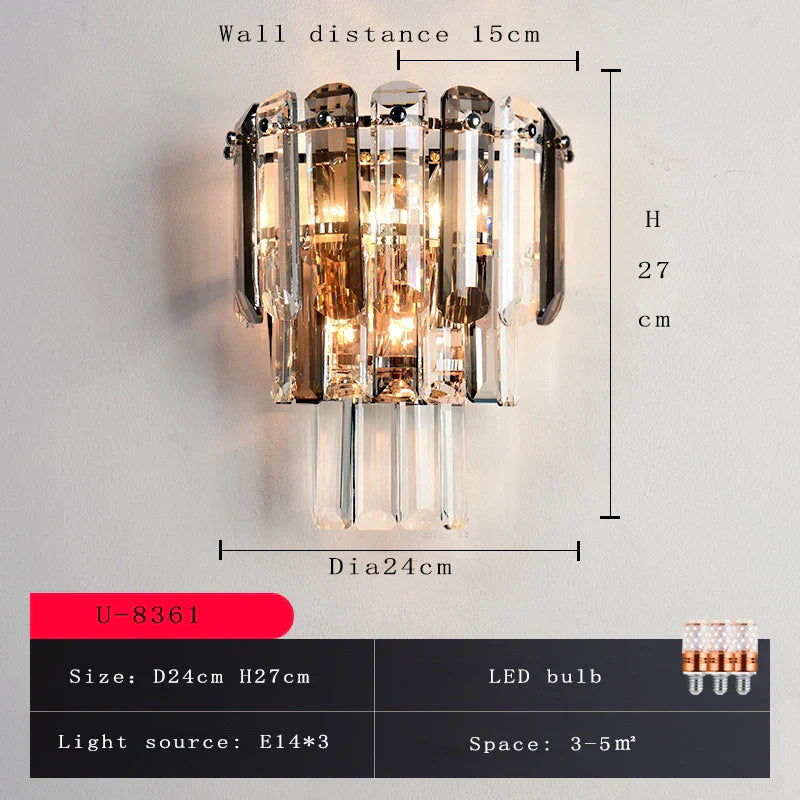 Zoe - Modern Minimalist Light luxury Style Crystal Wall Lamp Living Room TV Background Wall Bedroom Bedside Corridor Decorative  Lamp