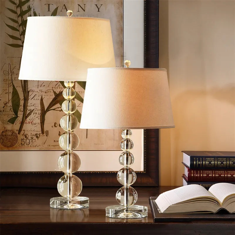 Luxury Crystal Table Lamp with Fabric Lampshade - Elegant Lighting for Living Room and Bedroom