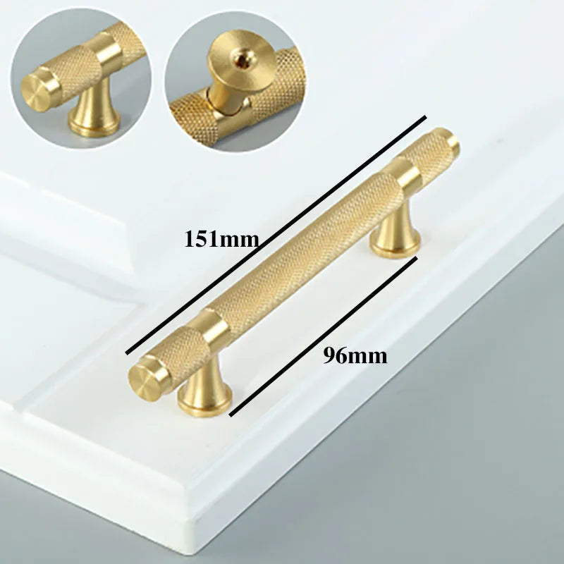 Gold Knurled Brass Handles – Textured Kitchen Cabinet Pulls and Wardrobe Knobs (50-500mm)