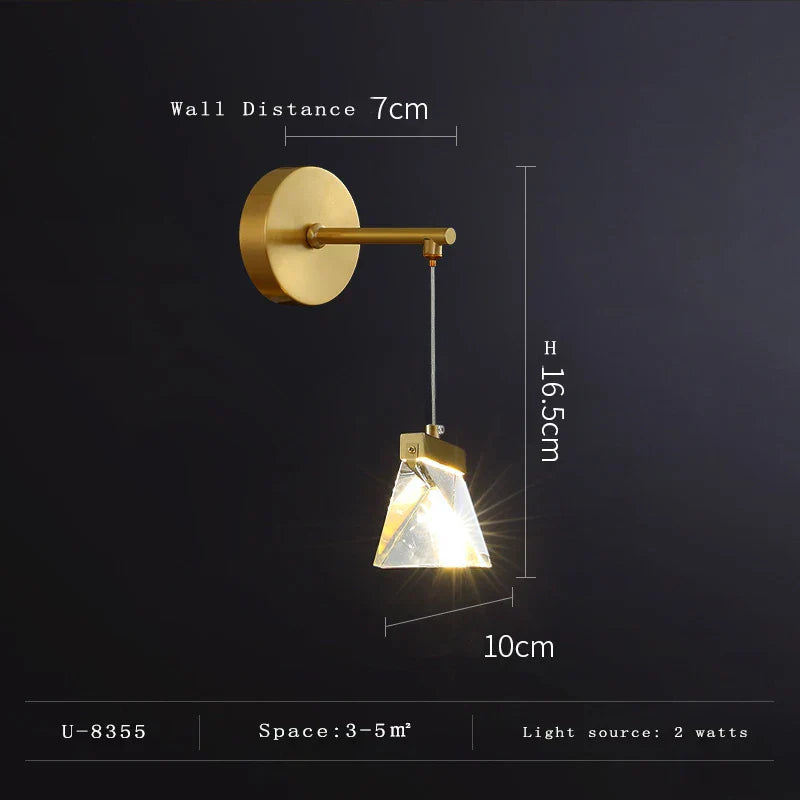 Amelia - Postmodern Light Luxury Brass Crystal Bedroom Warm Bedside Wall Lamp Creative Led Living Room Background Wall Decorative Lamp