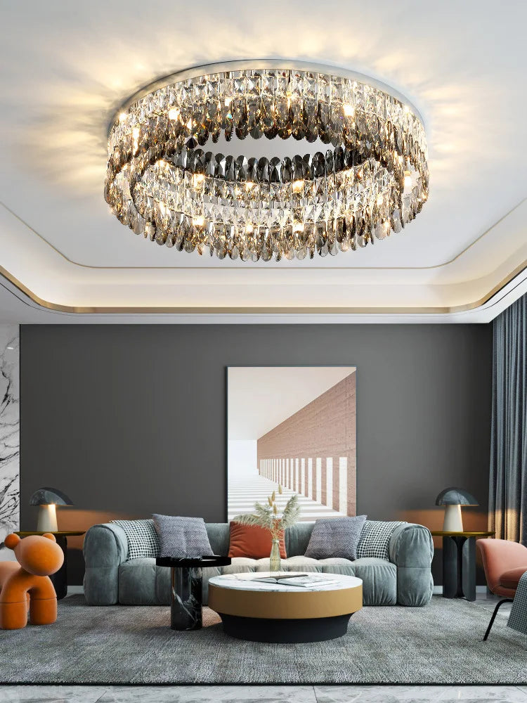 Nordic Simple Modern Crystal Ceiling Lamp - Chrome Silver Finish for Living, Dining, and Bedroom Spaces